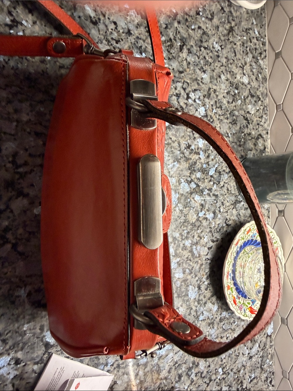 Patricia Nash Red Embossed Floral Crossbody Bag - Picture 6 of 9